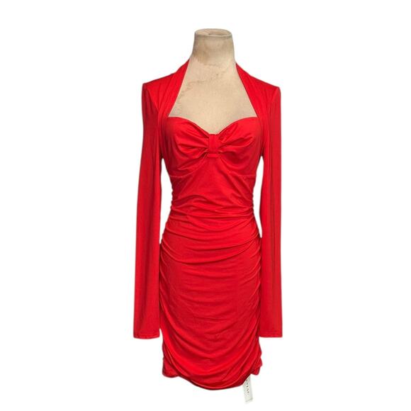 Uryiao red long sleeves bodycon mini dress size medium - Picture 1 of 16
